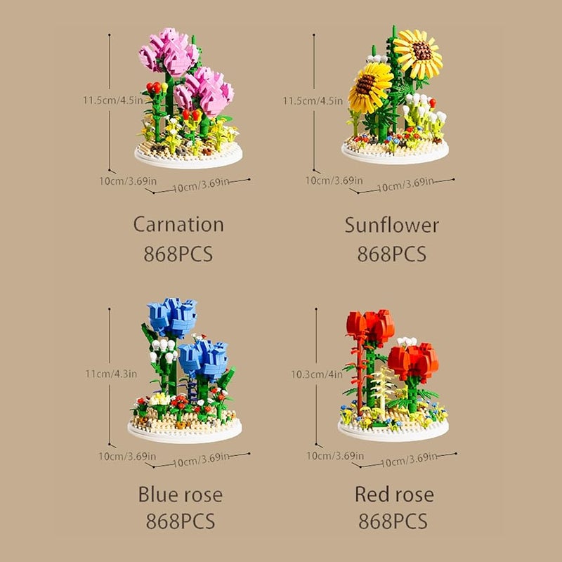 بلو روز ميديوم فلورال بلوكس بيلدينج سيت مع غطاء الغبار هدية إبداعية للكبار والأطفال - Image 2